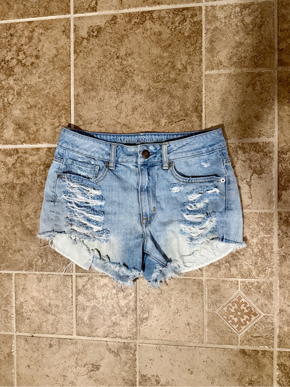American Eagle Outfitters Light Blue Ripped Denim Cutoff Shorts